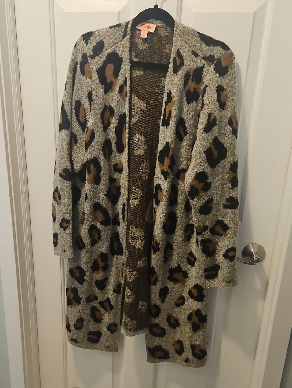 EVRI Open-Front Leopard Print Cardigan - Gray, Tan, Black